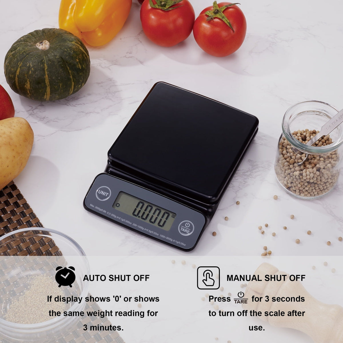 Mainstays 6LB High Precision Digital Kitchen Scale with Blue Backlit, Black