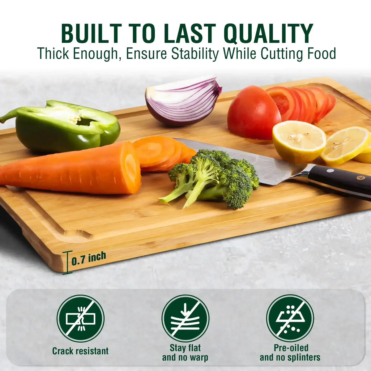 Empune Extra Large Bamboo Cutting Board, 19.9" Wooden Chopping Board for Kitchen with Juice Groove and Built-in Handles