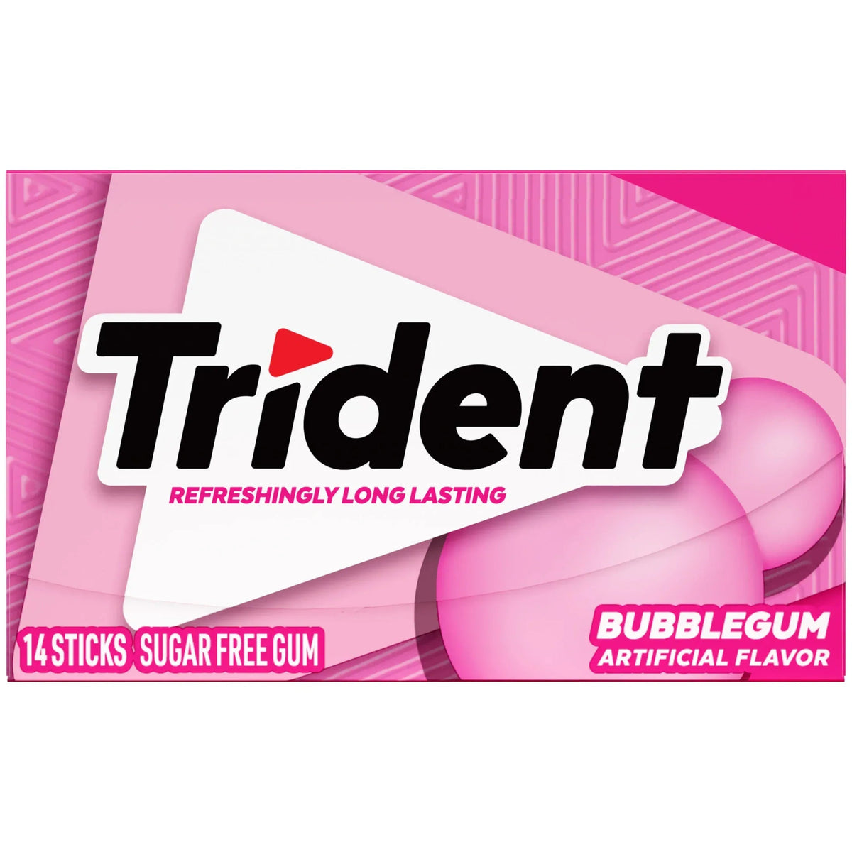 Trident Sugar Free Gum, Bubblegum, Regular Size, 14 Pieces