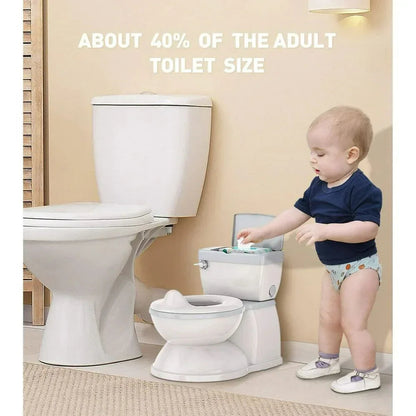 Babybond 2-in-1 Toddler Potty Training Toilet, with toilet paper holder and storage shelf, featuring flushing sound, suitable for 1-3 year old toddlers, white.