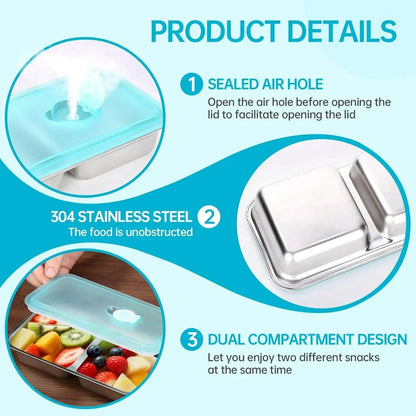 9 Pcs Stainless Steel Snack Containers with Lids and Lunch Box Bag, Grab and Go Snack Containers, Reusable 2 Compartment Stainless Steel Food Storage Containers Set for Travel & Outdoor Camping