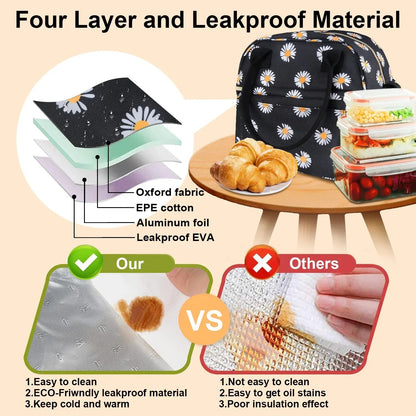 Insulated Lunch Bags for Women Men with Adjustable Shoulder Strap,AILKIN Large Lunch Box Tote Leakproof 8-12Hrs Cooler Reusable Thermal Lunch Bags for Women,Adults,School,Work,Office,Picnic,Daisy