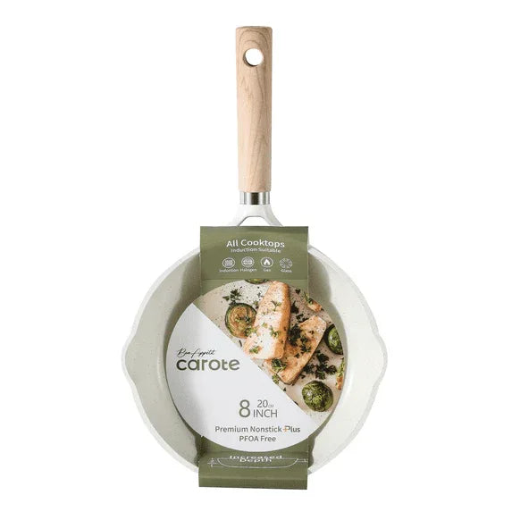 Carote Nonstick Frying Pan 8" Skillet With Induction, Egg Omelet Pan Non-Stick Chef's Pan Compatible for All Stoves, Bon Appetit, White Granite