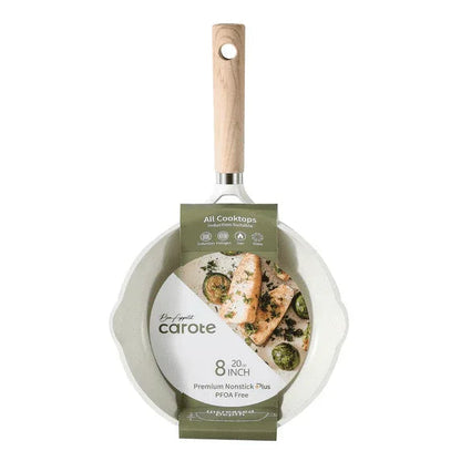 Carote Nonstick Frying Pan 8" Skillet With Induction, Egg Omelet Pan Non-Stick Chef's Pan Compatible for All Stoves, Bon Appetit, White Granite