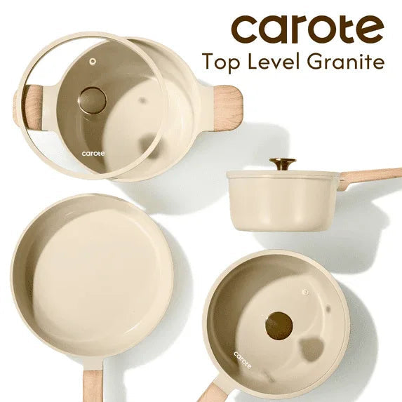 Carote 1.6QT & 3QT Ceramic Nonstick Saucepan Set with Lids, Small Cooking Pot, Induction Compatible, Oatmeal