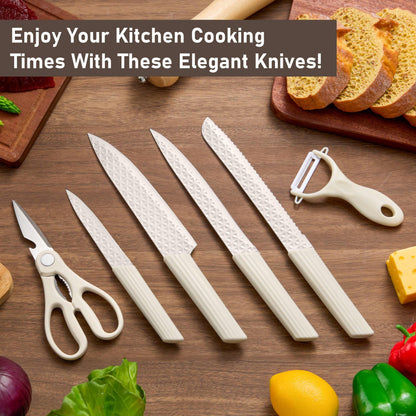 Vesteel Kitchen Knife Set of 7, Professional Stainless Steel Knives Set for Kitchen with Universal Knife Block - Khaki