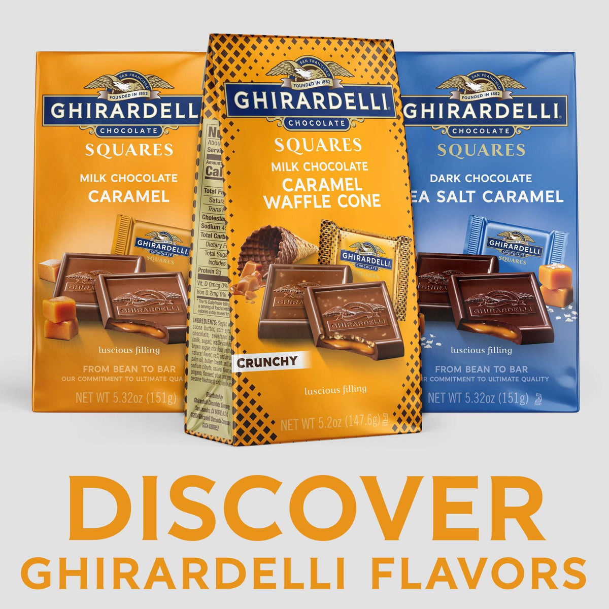 GHIRARDELLI Milk Chocolate Candy SQUARES with Caramel Waffle Cone Filling, 5.2 oz Bag