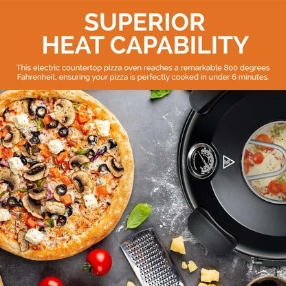 COOK WITH COLOR Pizza Oven, Electric Indoor Pizza Maker, Countertop Pizza Cooker, Black
