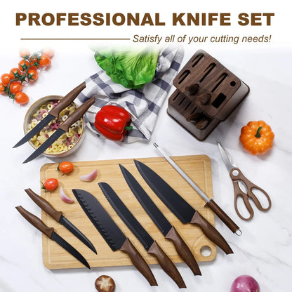 Vesteel Knife Set for Kitchen with Block, 15 Pcs High Carbon Stainless Steel Kitchen Knife Set with Self Sharpening