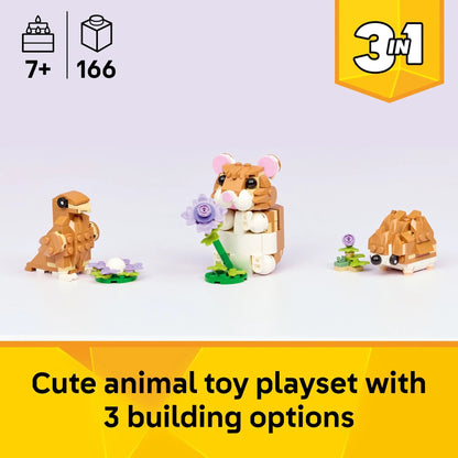 LEGO Creator 3 in 1 Cute Hamster with a Flower - Building Toy for Girls & Boys, Ages 7+ - Easter Basket Stuffer for Kids - Build a Hamster, Hedgehog or Eagle - 31376