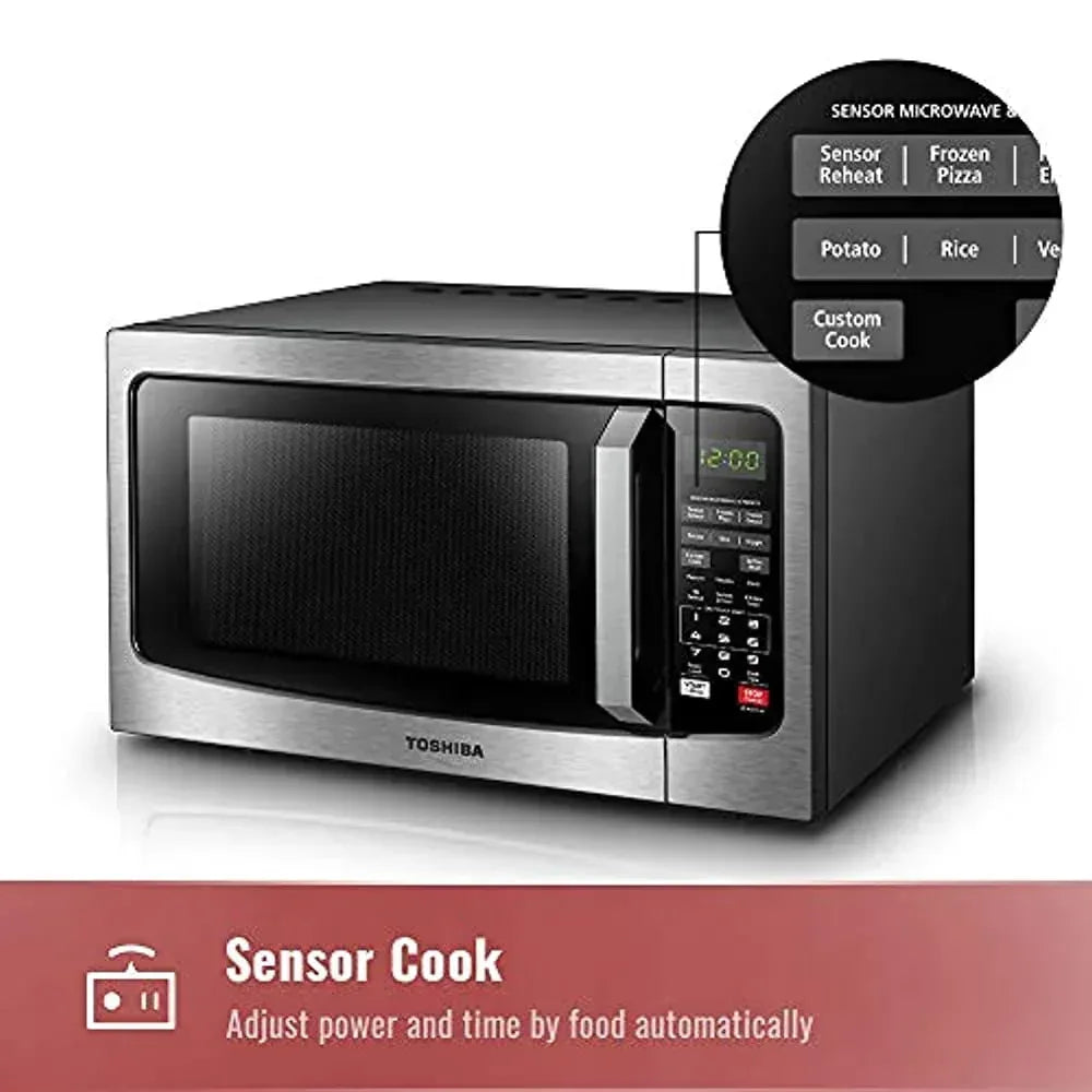 Toshiba Countertop Microwave Oven, 1.2 Cu Ft, 1,100 Watts, Smart Sensor, Mute Function, Stainless Steel