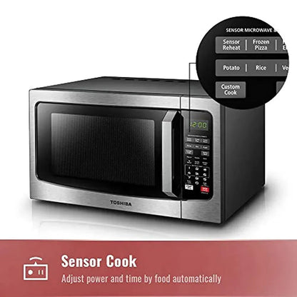 Toshiba Countertop Microwave Oven, 1.2 Cu Ft, 1,100 Watts, Smart Sensor, Mute Function, Stainless Steel