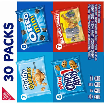 OREO, CHIPS AHOY!, Teddy Grahams Honey & Barnum'S Animal Crackers Variety Pack, 30 Snack Packs