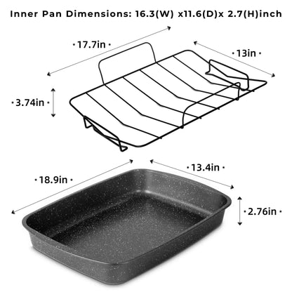 Mainstays Rectangle 18.9" Non-Stick Carbon Steel Grey With Speckle Roaster Pan & Wire Rack Gauge on 0.5 mm Thickness
