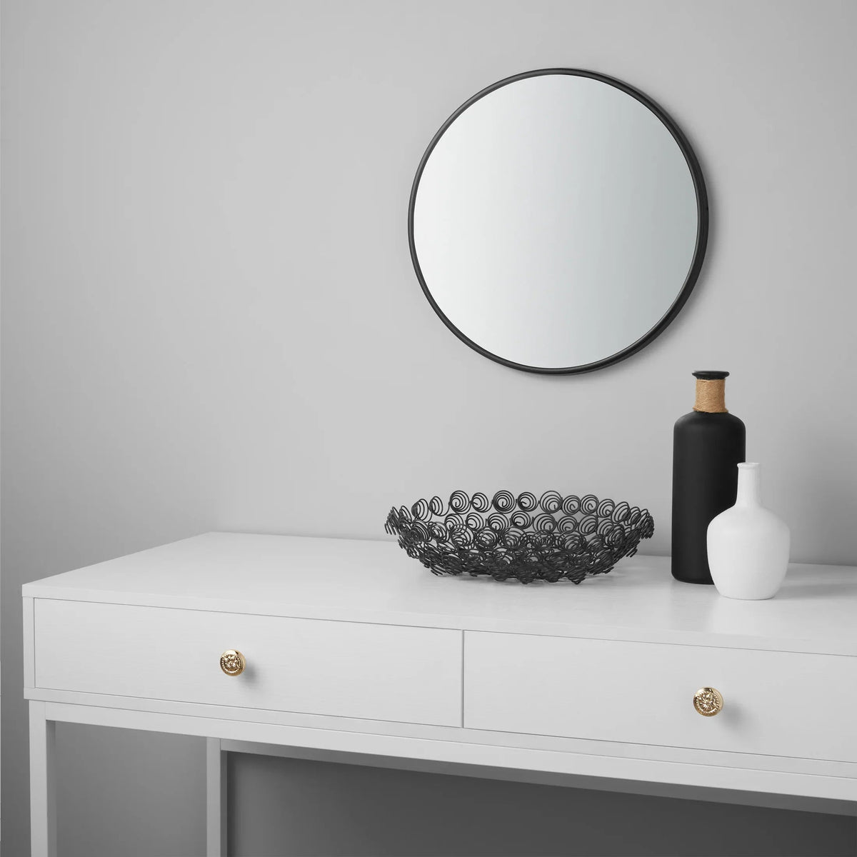 Mainstays 18x18 Black Round Small Decorative Wall Mirror for Bathroom or Living Room