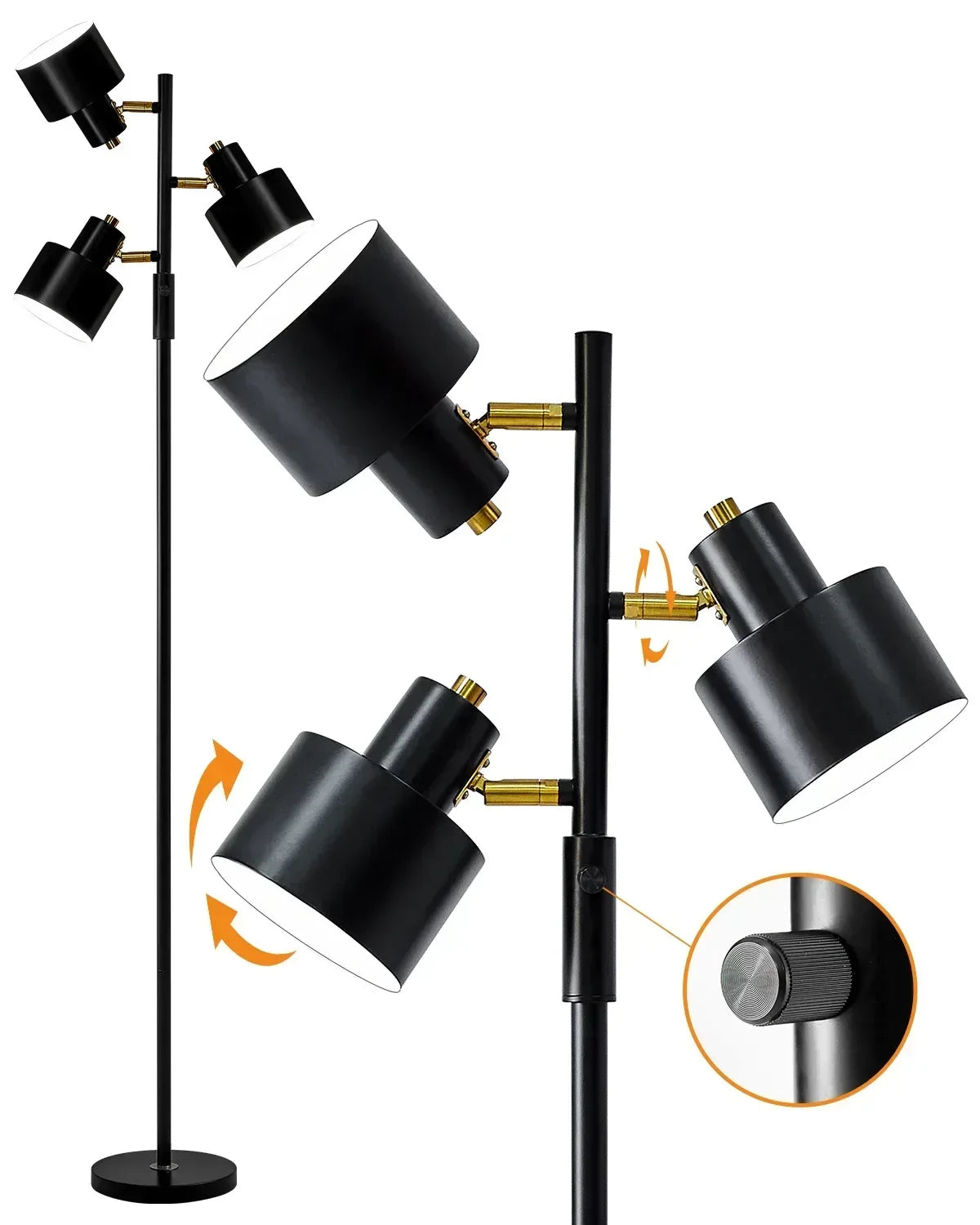Yokila 66.25" 3 Light Modern Black Metal Floor Lamp for Living Room Bedroom Tall Standing Lamp with Rotary Switch for Home Office