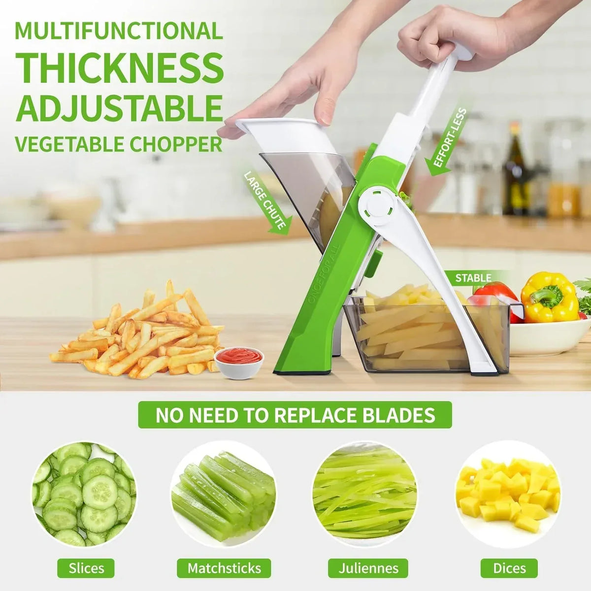 Mandoline Slicer for Vegetables Fruits, Adjustable Thickness Stainless Steel Food Cutter & Chopper, Safe and Quick Meal Preparation