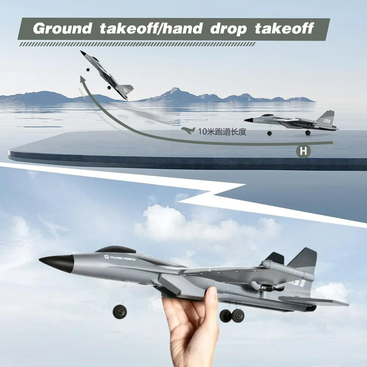 4DRC G1 RC Plane with 2 Take-off Modes, 2 Batteries and Light, 2.4GHz 4 Channel 6 Axis Gyro Stabilizer RTF Glider Remote Control Aircraft Planes Jet Fighter Toys Gift for Boys Kids Adults Beginners