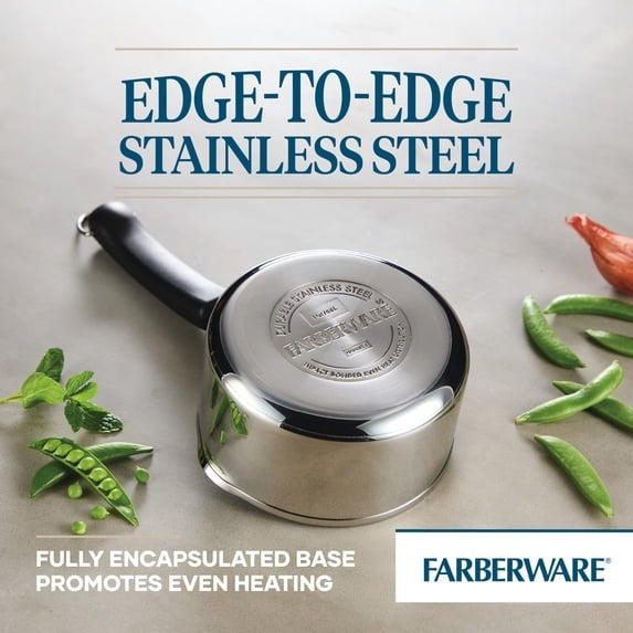 Farberware Brilliance 1 Quart Saucepan with Pour Spout, Induction Compatible, Metal Utensil and Dishwasher Safe, Stainless Steel