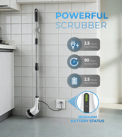 BIMZUC Electric Spin Scrubber, Cordless Cleaning Brush, 7 Replaceable Heads, Extendable Handle, White