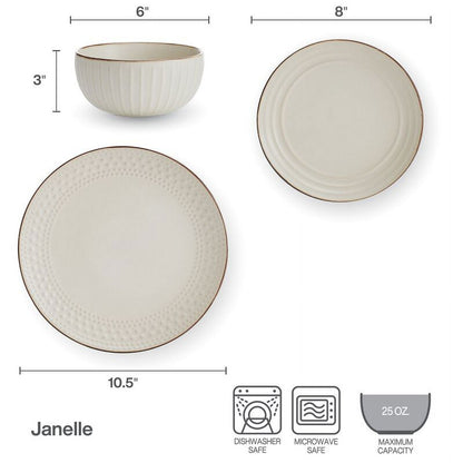 Pfaltzgraff Janelle 12 Piece Stoneware Dinnerware Set Beige
