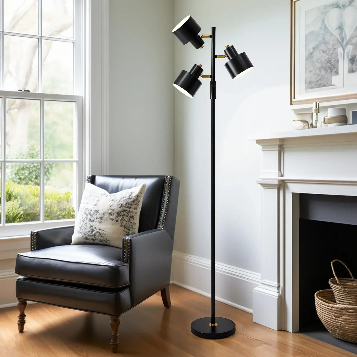 Yokila 66.25" 3 Light Modern Black Metal Floor Lamp for Living Room Bedroom Tall Standing Lamp with Rotary Switch for Home Office
