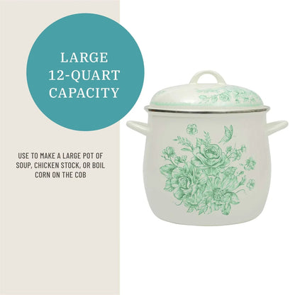 The Pioneer Woman Agatha 12 Qt Enamel on Steel Stock Pot with Lid