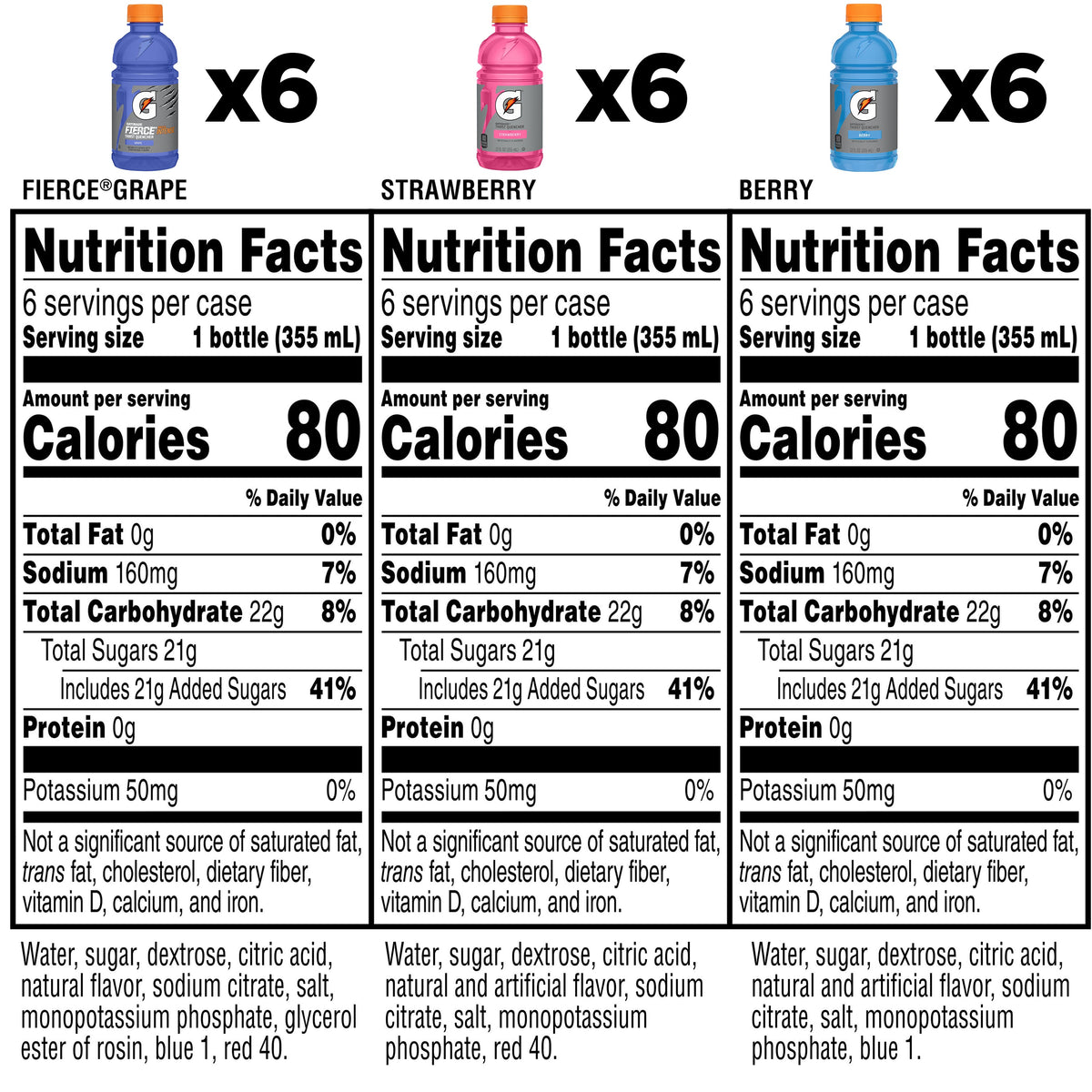 Gatorade Sports Drinks, Grape, Strawberry and Berry Flavored Variety Pack, 12 fl oz, 18 Count Bottles