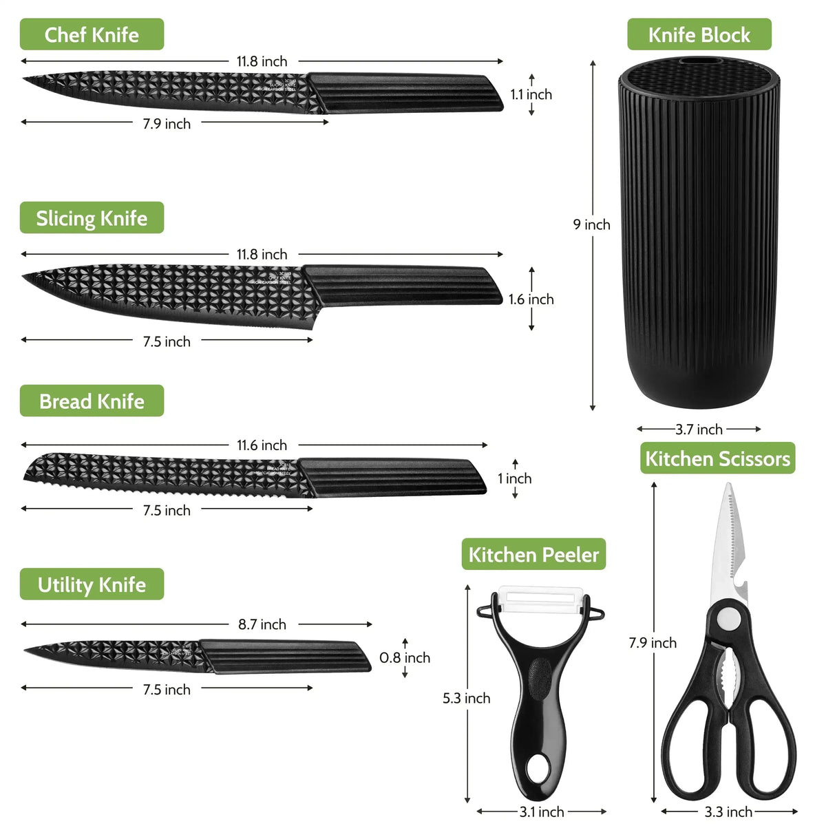 Joyfair Kitchen Knife Set, 7 Pcs Stainless Steel White Knives Block Set for Chef, Super Sharp Professional Knife Set with Universal Knife Block for Home Restaurant, Non-Stick & Anti-Rust