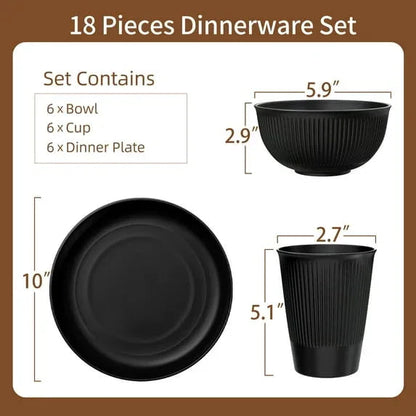 TINANA Wheat Straw Dinnerware Sets, Service for 6, 18 PCS Unbreakable Plastic Dinnerware, Freezer Dishwasher Safe - Beige