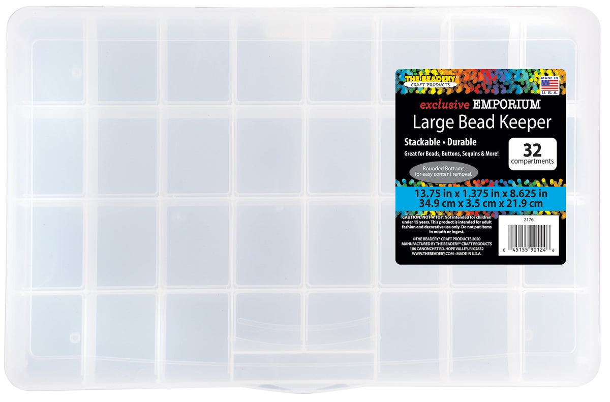 The Beadery - 32 Comp Large Bead Keeper Box - Clear Plastic - 2176