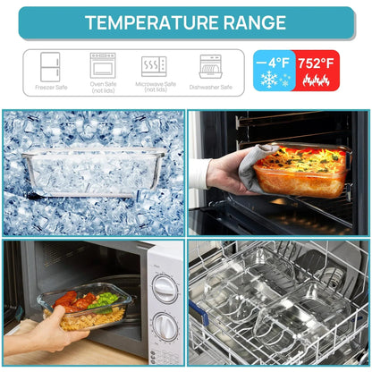 2Pack 1860ml/ 63oz Large Glass Storage Containers with Lids, Meal Prep Food Container Set with Snap Airtight Lid for Baking, Microwave, Oven, Leak Proof, for Freezer, Dishwasher, Grey