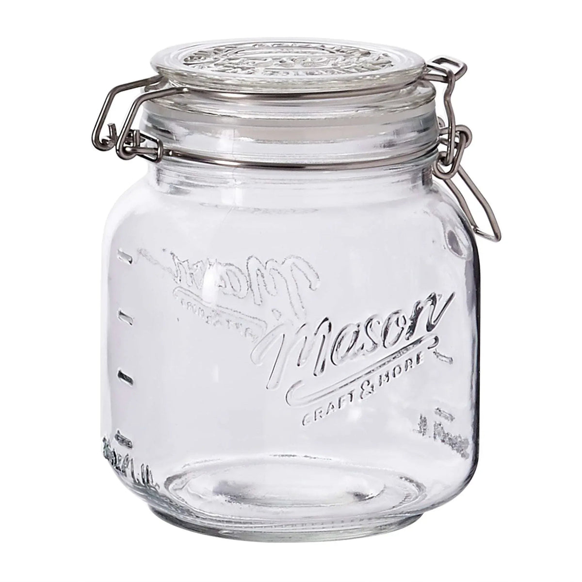 Mason Craft & More Set of 2 Airtight Glass Clamp Jars with Lid, Clear Round Mason Jar Storage Canister, 1 Liter (34oz)