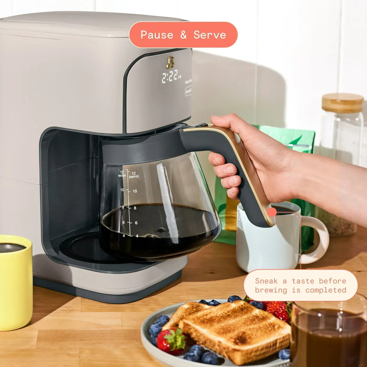 Beautiful 12 Cup Programmable Coffee Maker, White Icing by Drew Barrymore