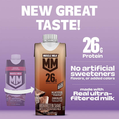 Muscle Milk 26g High Protein Shake, Chocolate, Ultra- Filtered Milk 11 fl oz, 4 pack