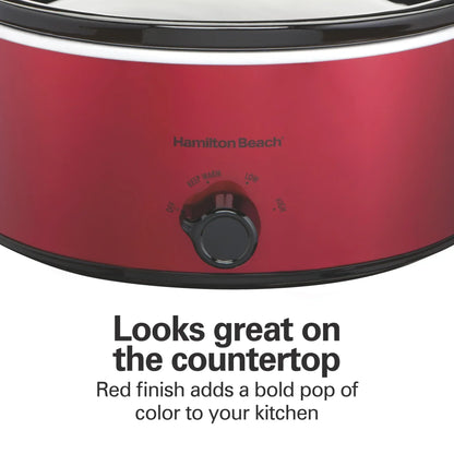 Hamilton Beach 6 Qt Slow Cooker, Stoneware Crock with Removable Pot, Red