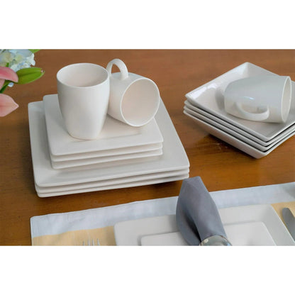 10 Strawberry Street Nova Square 16-Piece Stoneware Dinnerware Set, Cream/White