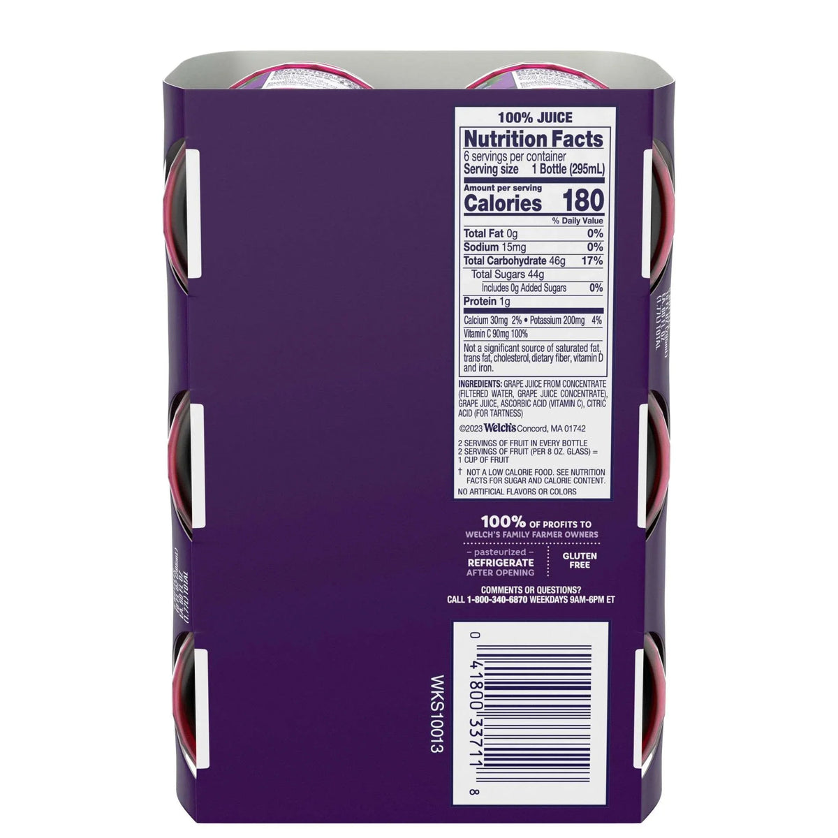 Welch's 100% Grape Juice, Concord Grape, 10 fl oz On-the-Go Bottle (Pack of 6)