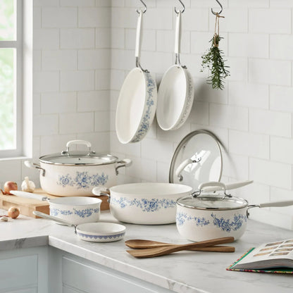 The Pioneer Woman 12-Piece Classic Ceramic Cookware Set, Agatha Blue