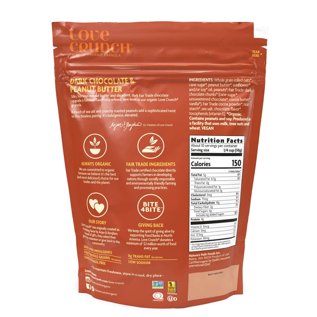 Love Crunch Organic Granola, Dark Chocolate & Peanut Butter, 11.5oz Pouch