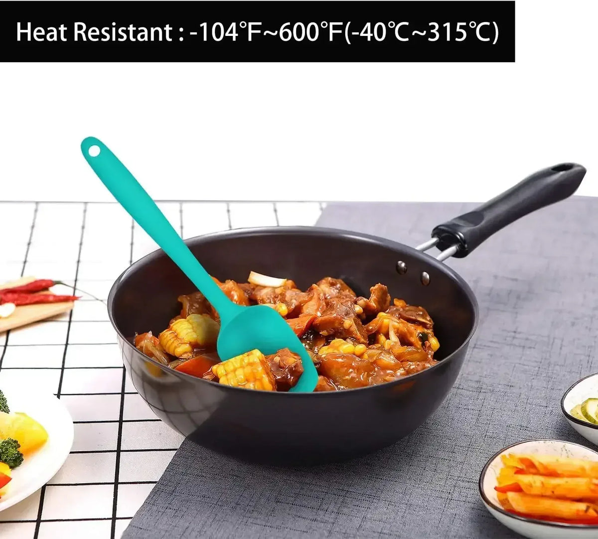 Food Grade Silicone Rubber Spatula Set for Baking, AOKIWO 5Pcs Cooking Utensil Set, High Heat Resistant Non Stick Dishwasher BPA-Free