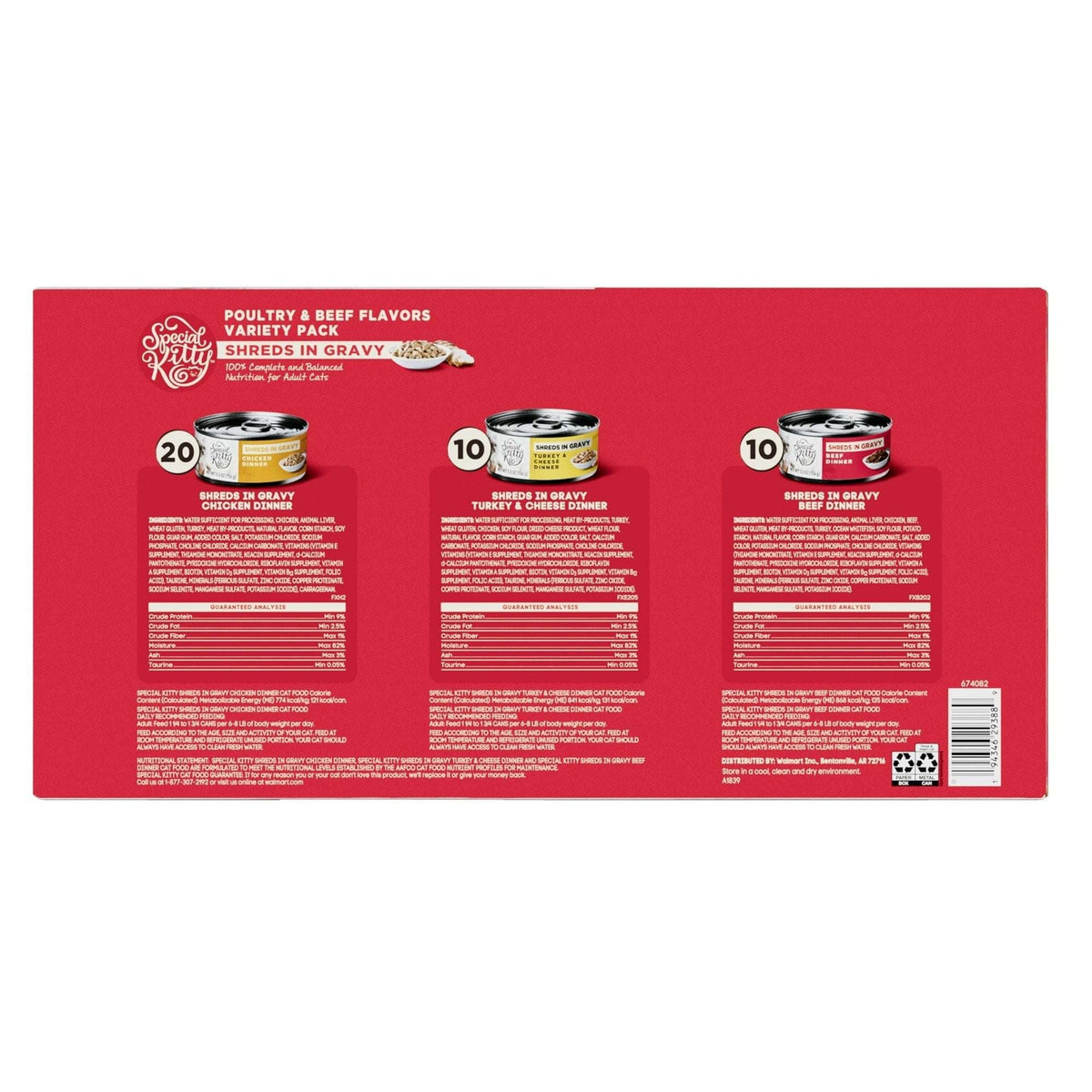 Special Kitty Poultry & Beef Cuts in Gravy Wet Cat Food Variety Pack, 5.5 oz Cans (40 Pack)