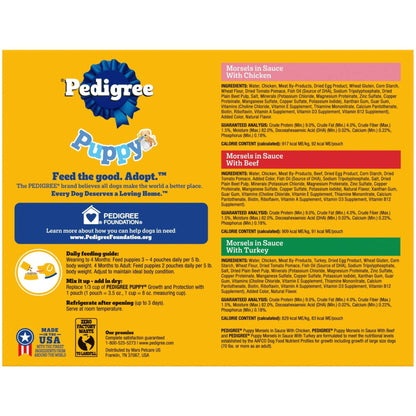 Pedigree Puppy Food Morsels in Sauce, Wet Dog Food Variety Pack, 3.5 oz Pouches 18 Count (Pack of 2)