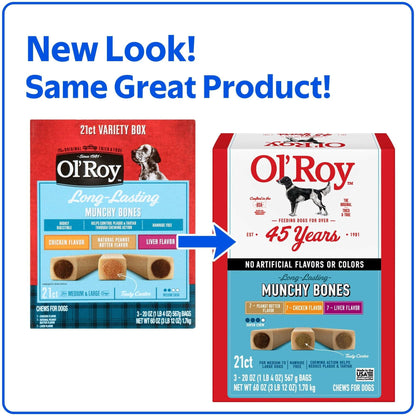 Ol' Roy Munchy Bone Dog Treats, Variety Pack, 60 oz, 21 Count