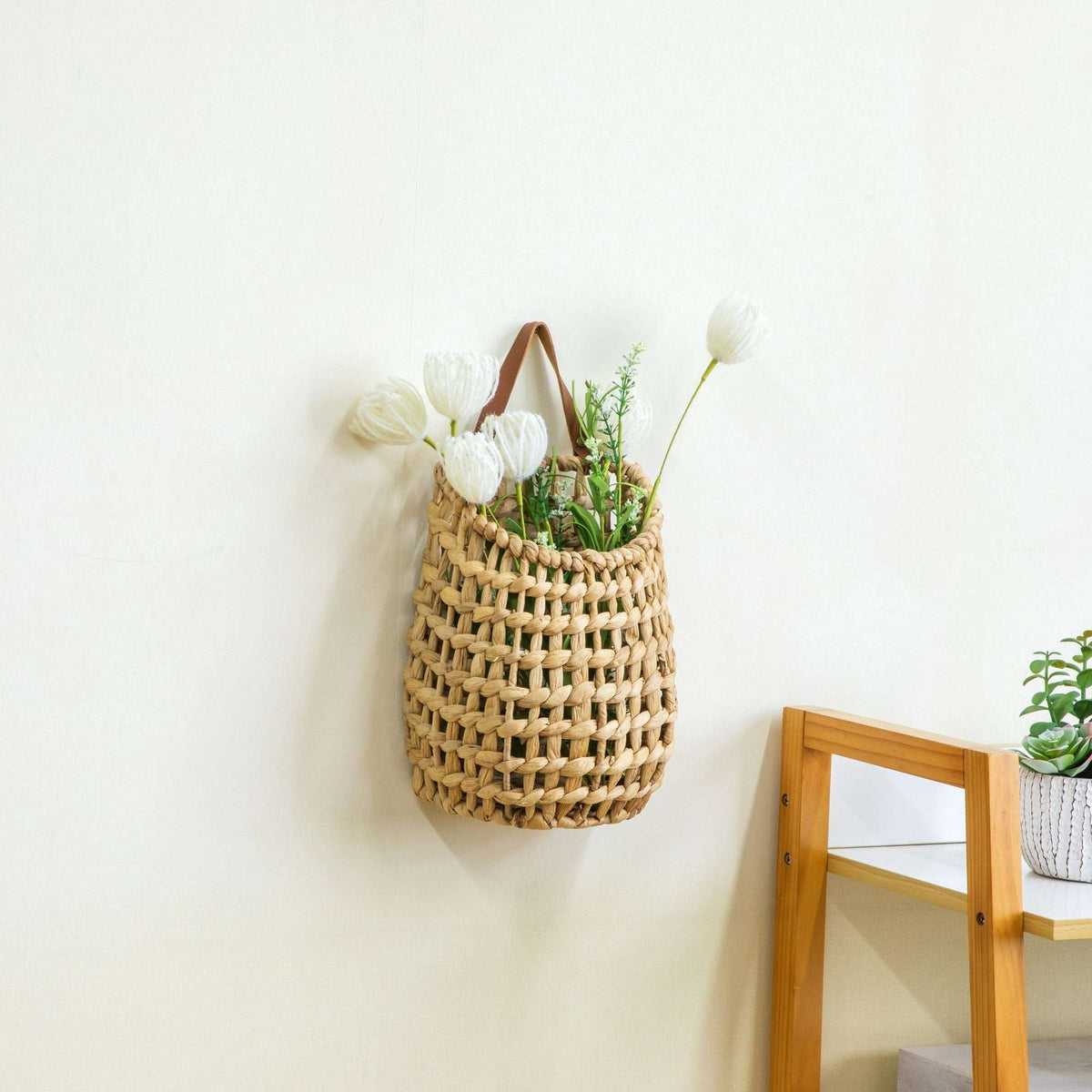 (2 pack) Better Homes & Gardens Water Hyacinth Hanging Basket with Faux Leather Strap