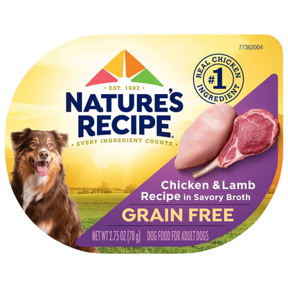 (12 pack) Nature's Recipe Grain Free Chicken & Lamb in Savory Broth Wet Dog Food, 2.75 oz Cup