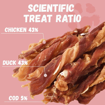 Pawmate Chicken Jerky & Duck & Cod Twist Dog Treats, Premium Pure Meat Snacks for All Dogs, 28-29 Count