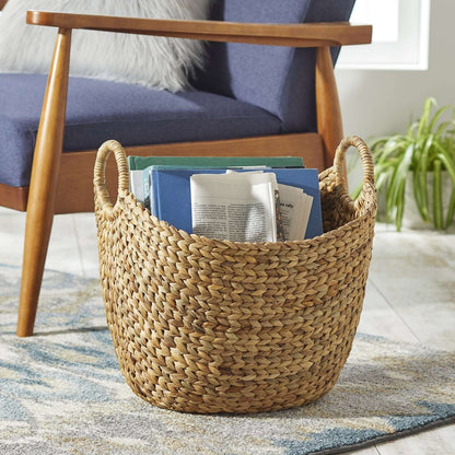 Better Homes & Gardens Extra Large Natural Woven Water Hyacinth Boat Decorative Storage Basket, (extra large 19 in x 17 in x 14 in) & (large 14 in x 11 in x 8.5 in)