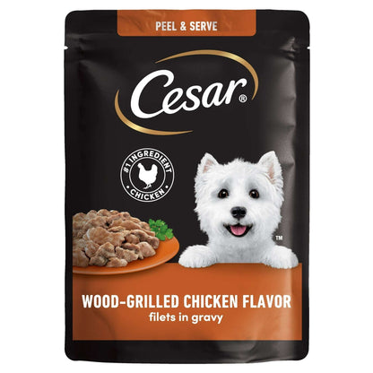 Cesar Filets in Gravy Wood-Grilled Chicken Flavor Wet Dog Food, 1.76-oz Mini-Pouches