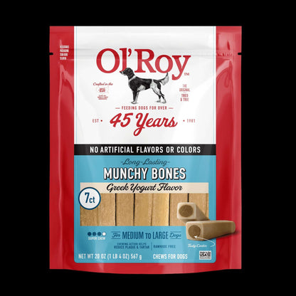 (2 pack) Ol' Roy Long-Lasting Flavor Munchy Bones Chews for Dogs, 7 count, 20 oz